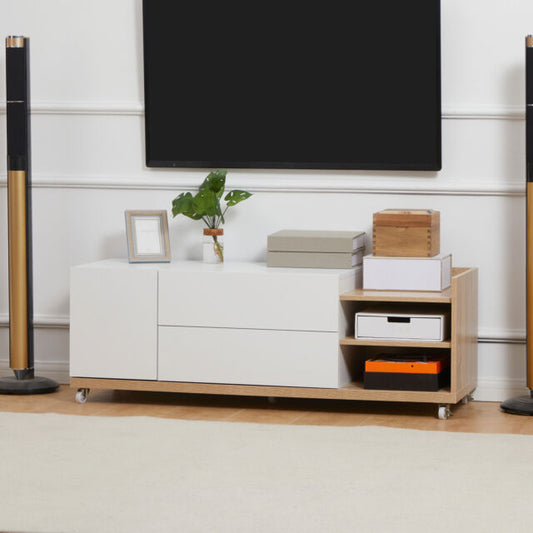 TV Cabinet Stand with Wheels, Drawers and Storage Shelves Living Room